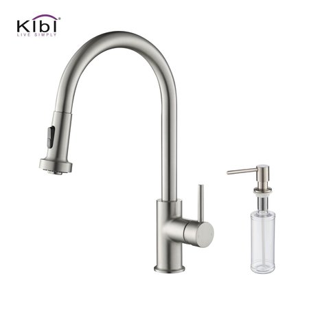 KIBI Casa Single Handle Pull Down Kitchen Sink Faucet with Soap Dispenser C-KKF2002BN-KSD100BN